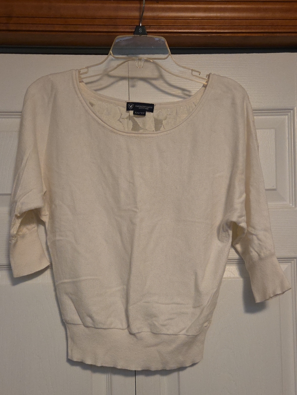 American Eagle Outfitters Cream Lace-Overlay Top
